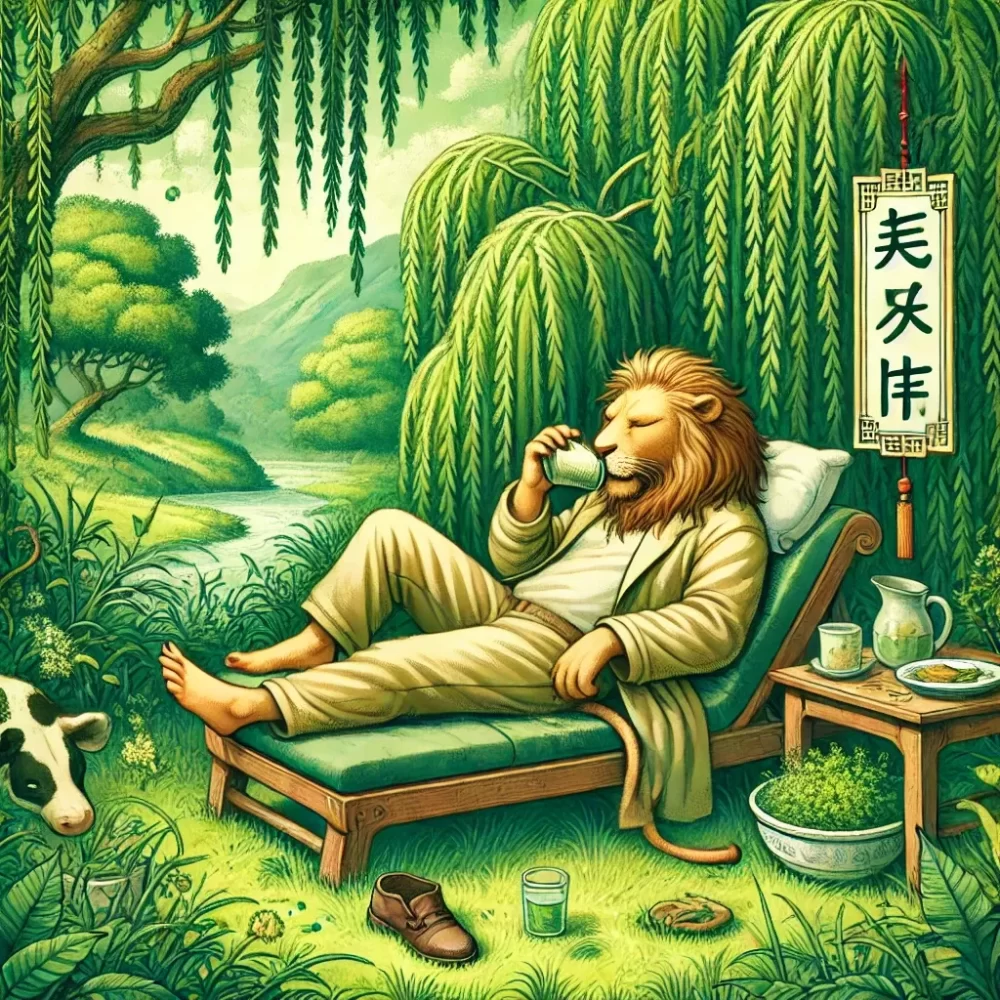 无所事事，饱食终日。旋开杨柳绿蛾眉打一生肖动物，标准解释