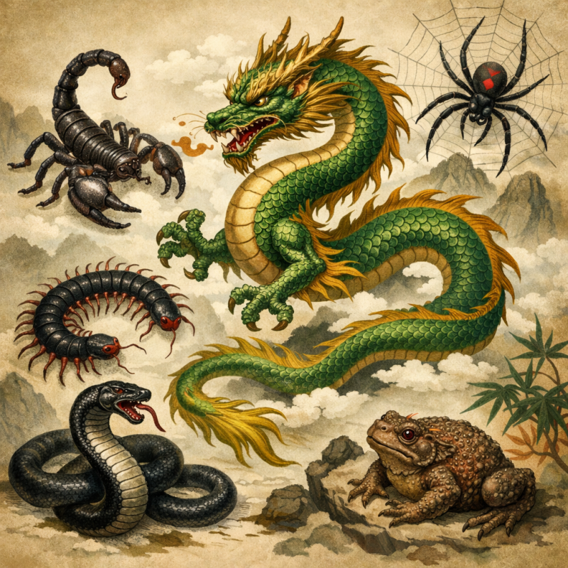 五毒出动，旁行斜上。丝篁斗好天龙巧指什么生肖,解答最佳