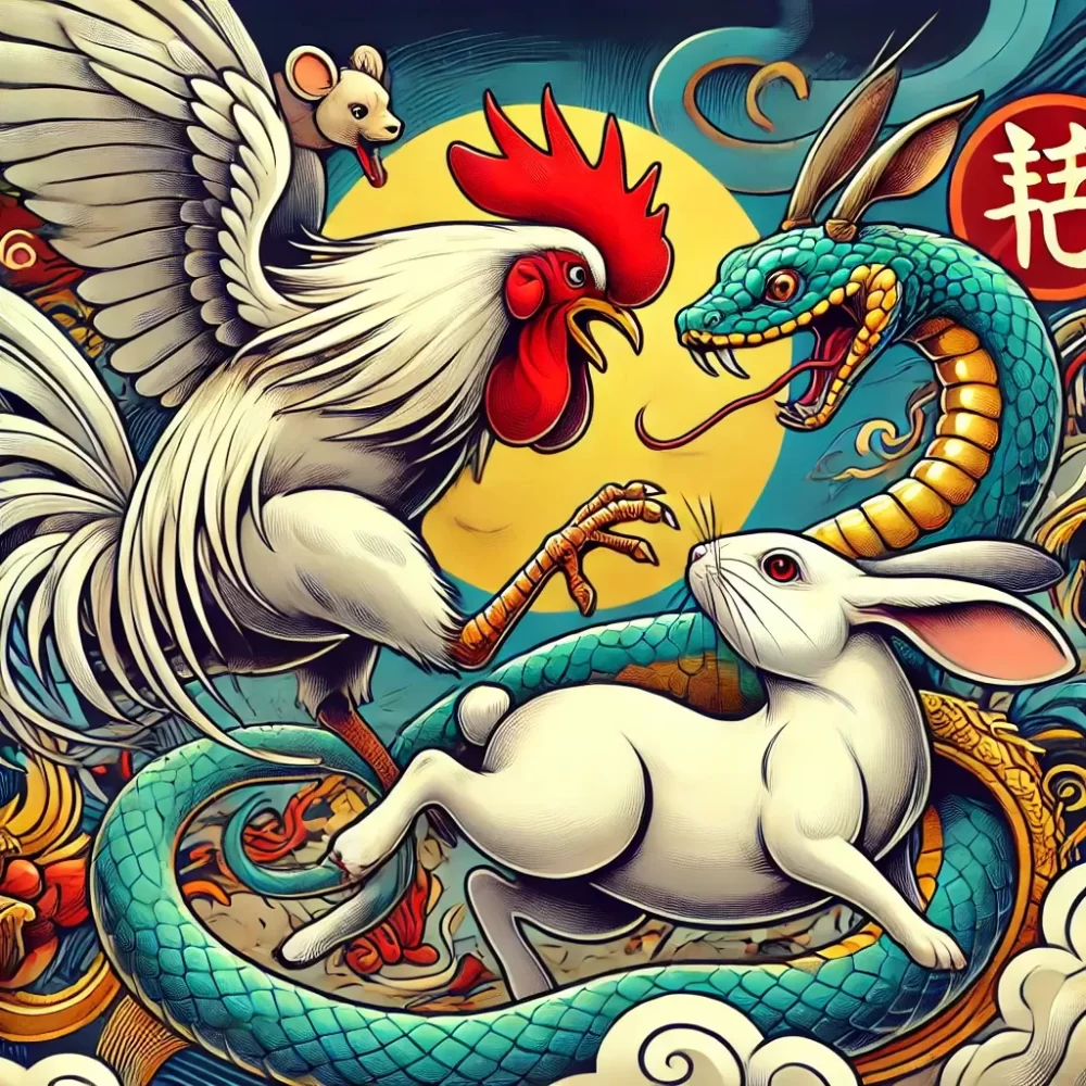 鸡兔相斗鼠蛇赢打一生肖，词语解答